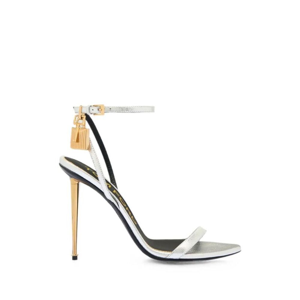 Laminated Nappa Leather Padlock Pointy Naked Sandals Women